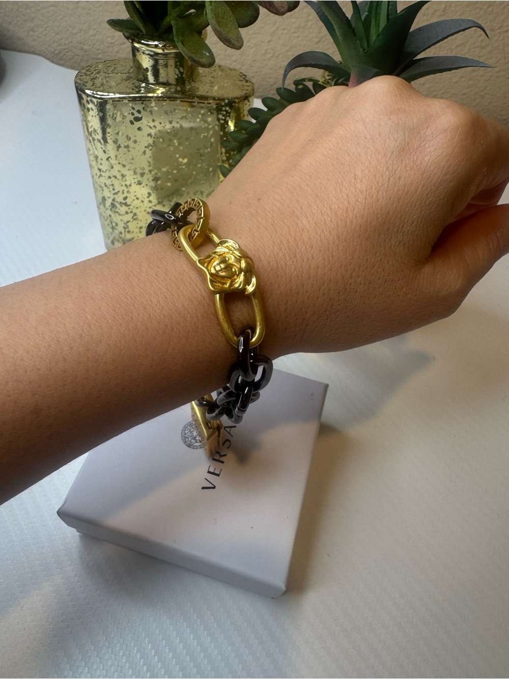 Versace Gold and Black Medusa Chain Bracelet